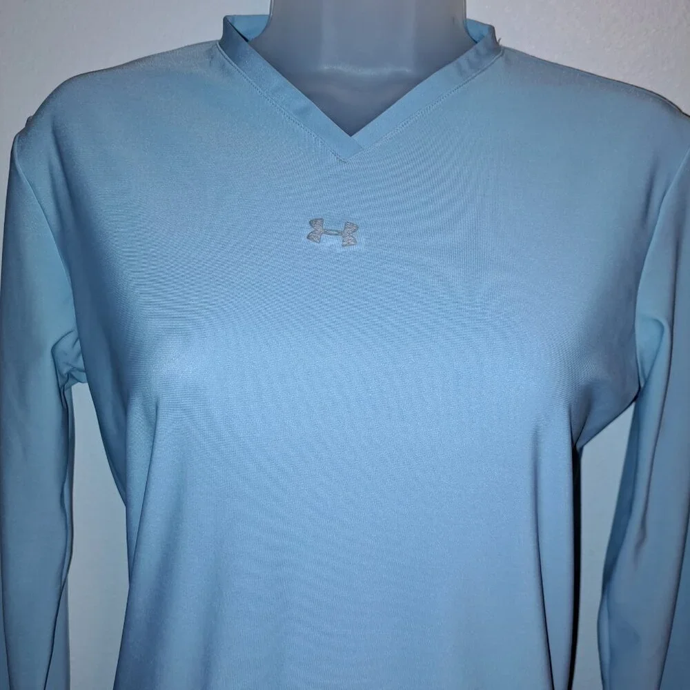 UnderArmour Baby Blue Blue Fitted Compression VNeck Long Sleeve Athletic Shirt - Picture 6 of 7